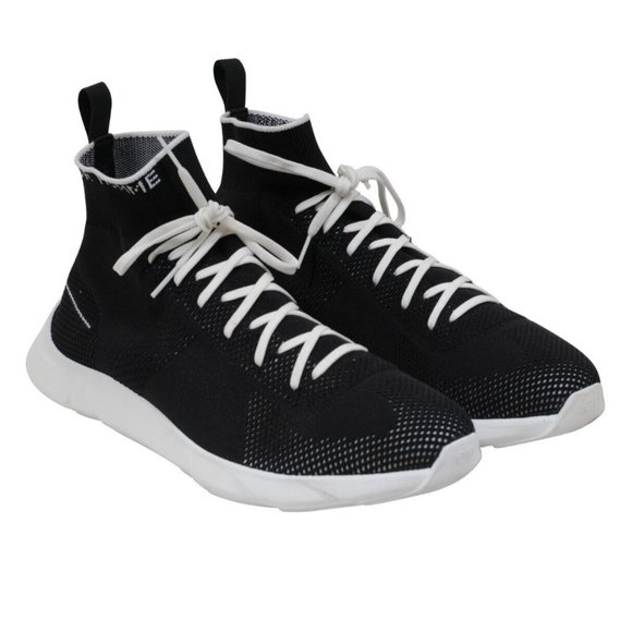 Dior Mens Sock High Top Sneakers Size US 12 45 Black White Knit Lace Up Trainers